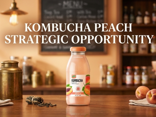 Kombucha Tea Drink with Peach Juice in Glass Bottles — A Strategic Opportunity for Importers and Distributors in the Evolving Beverage Market