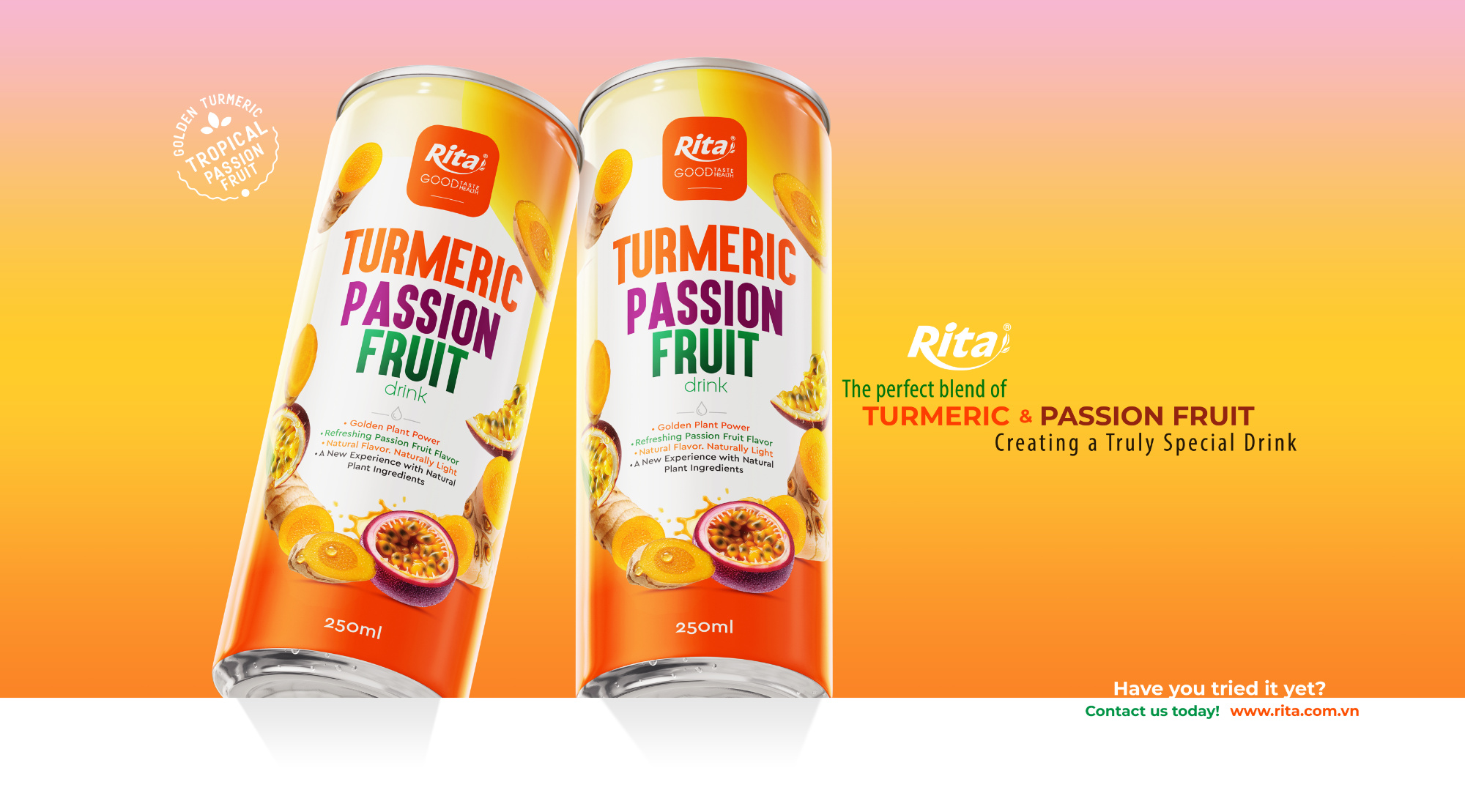 250ml Turmeric Passion Fruit Drink Slim Can OEM Beverage Poster 1