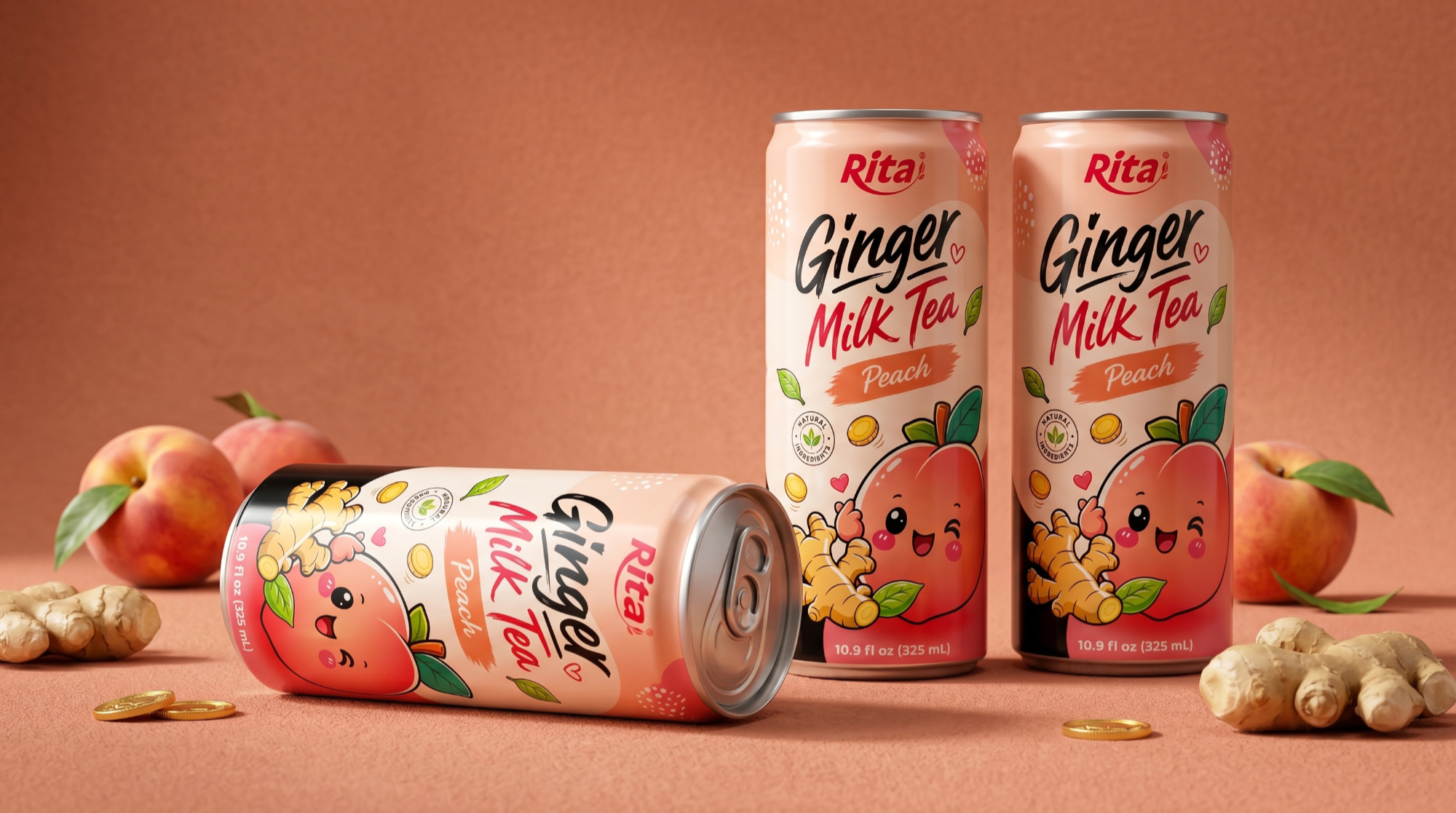 Ready-to-Drink Ginger Milk Tea with Peach Flavor 10.9 fl oz(325ml) Poster 1