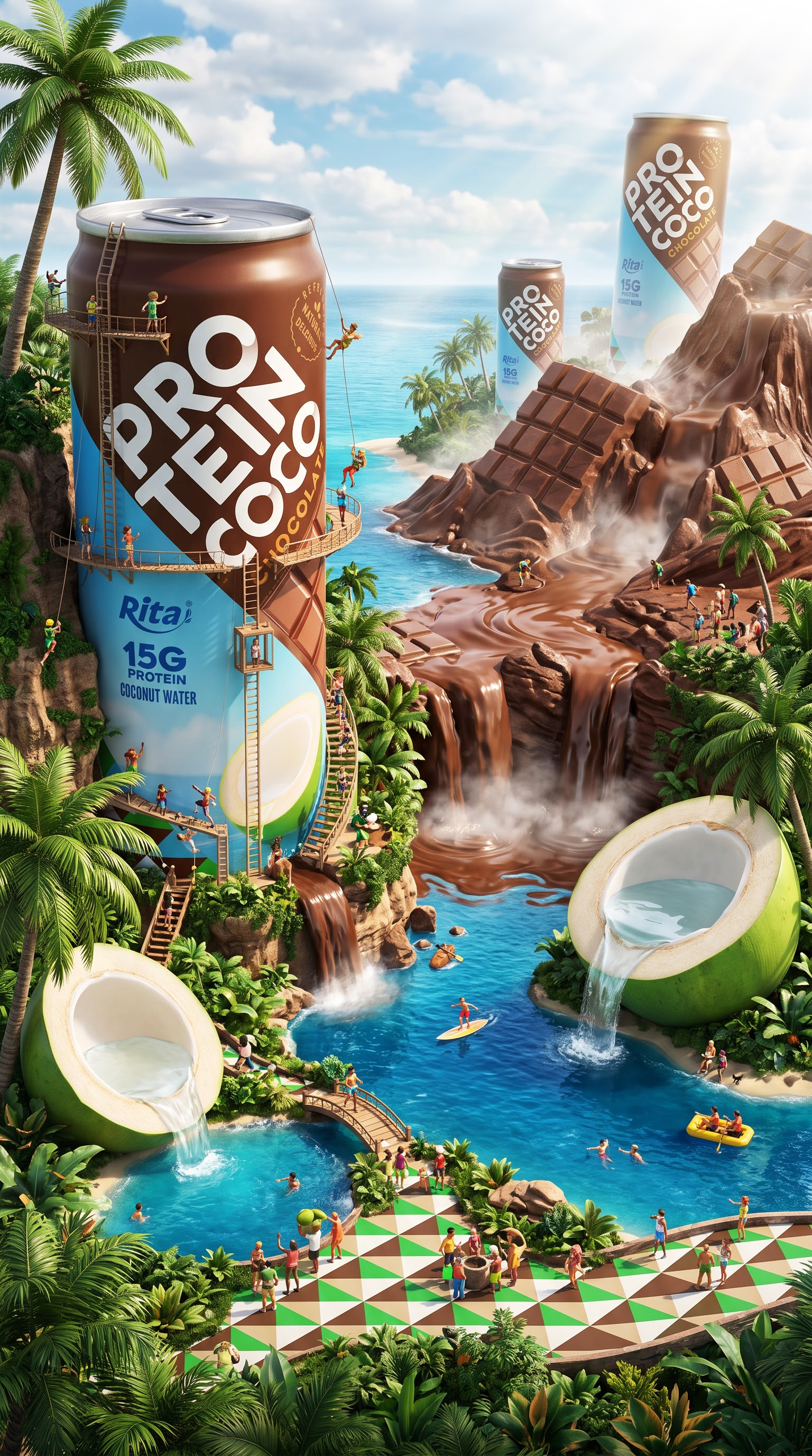 RITA Chocolate Flavored Protein Coconut Water 325ml Can with 15g Protein Poster 1