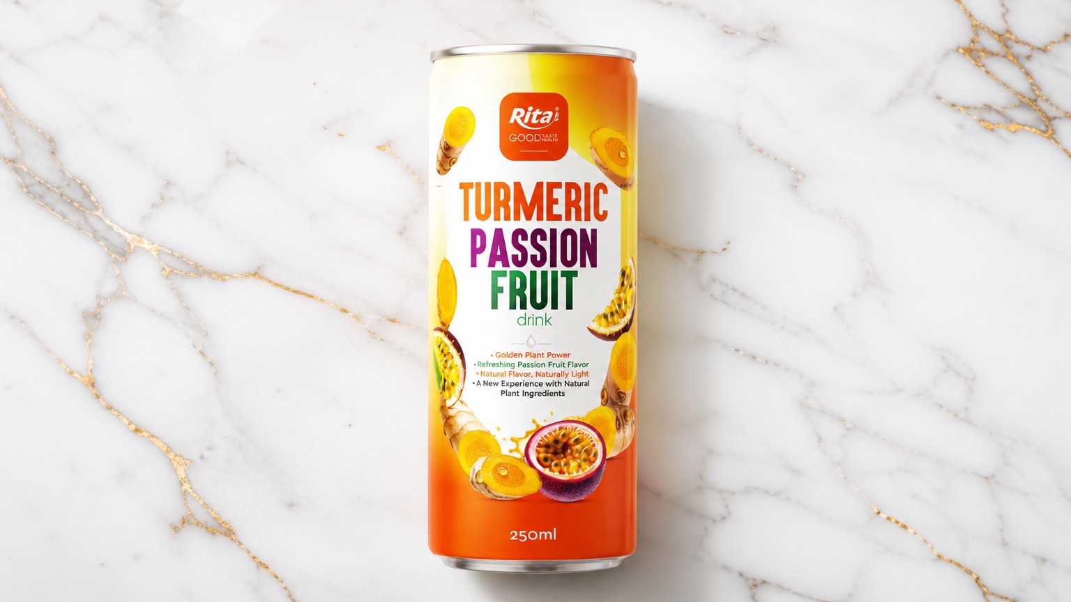 250ml Turmeric Passion Fruit Drink Slim Can OEM Beverage Poster 2