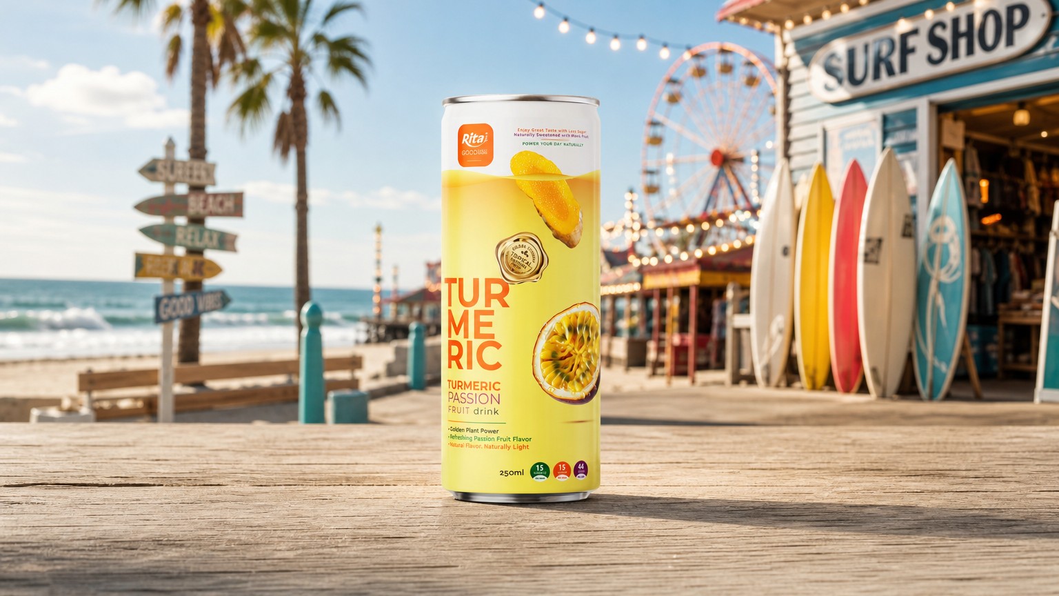 RITA Less Sugar Turmeric Passion Fruit Drink 250ml Slim Can Poster 2