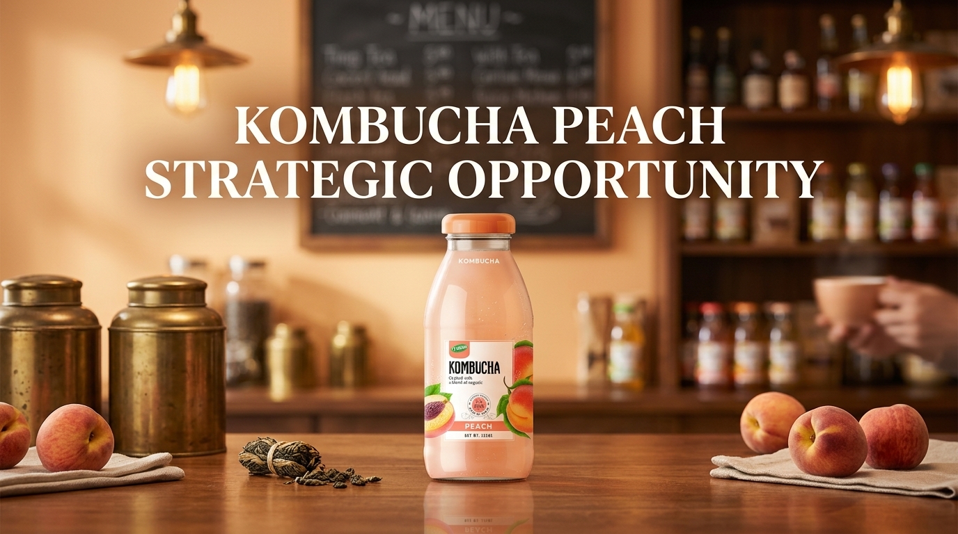 Kombucha Tea Drink with Peach Juice in Glass Bottles — A Strategic Opportunity for Importers and Distributors in the Evolving Beverage Market