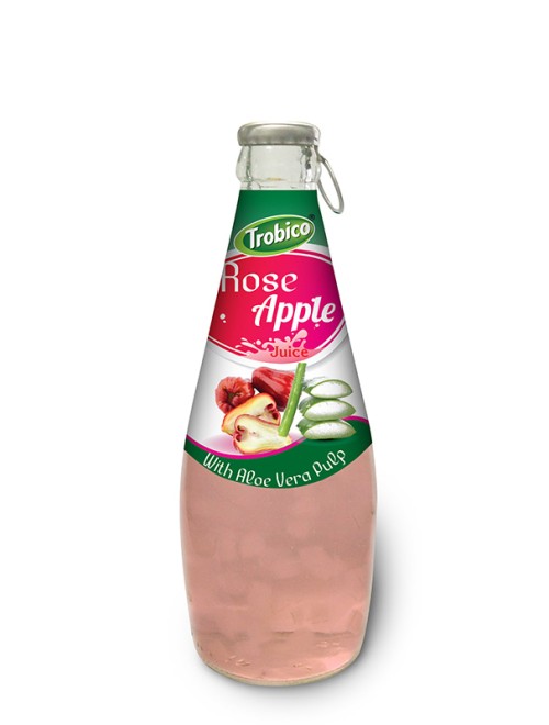 290ml Glass bottle High Quality Rose Apple Juice with Aloe Vera Pulp