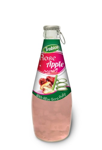 290ml Glass bottle High Quality Rose Apple Juice with Aloe Vera Pulp