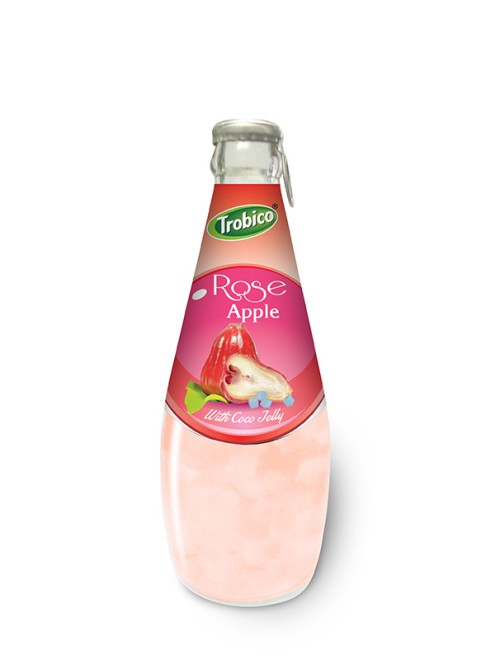 290ml Glass bottle High Quality Rose Apple Juice with Coco Jelly