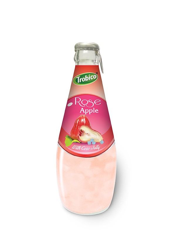 290ml Glass bottle High Quality Rose Apple Juice with Coco Jelly