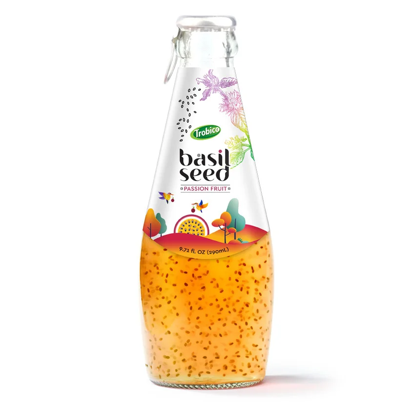 290ml Glass bottle Basil Seed with Passion Fruit Juice Flavor