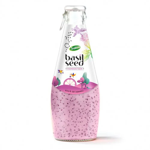 290ml Glass bottle Basil Seed with Mangosteen Juice Flavor