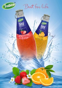 Basil seed drink orange - strawberry juice
