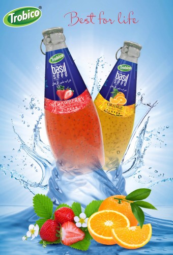 Basil seed drink orange - strawberry juice