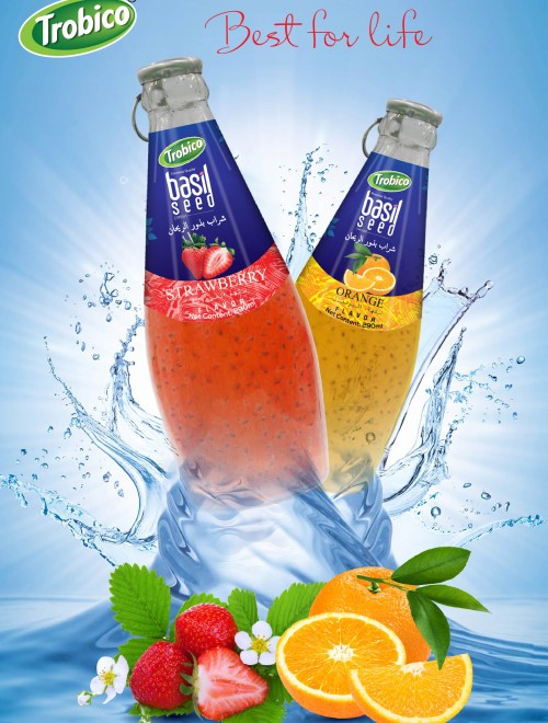 Basil seed drink orange - strawberry juice