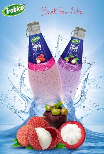 Basil seed lychee - mangosteen drink 