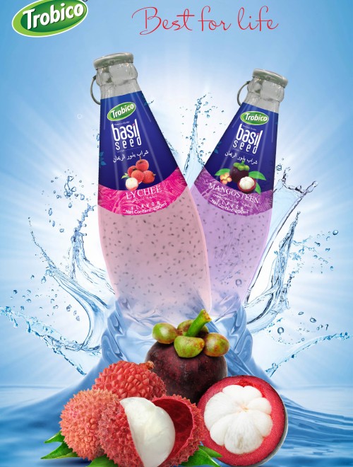 Basil seed lychee - mangosteen drink 