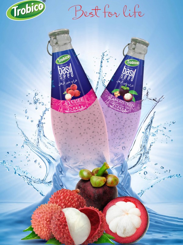 Basil seed lychee - mangosteen drink 