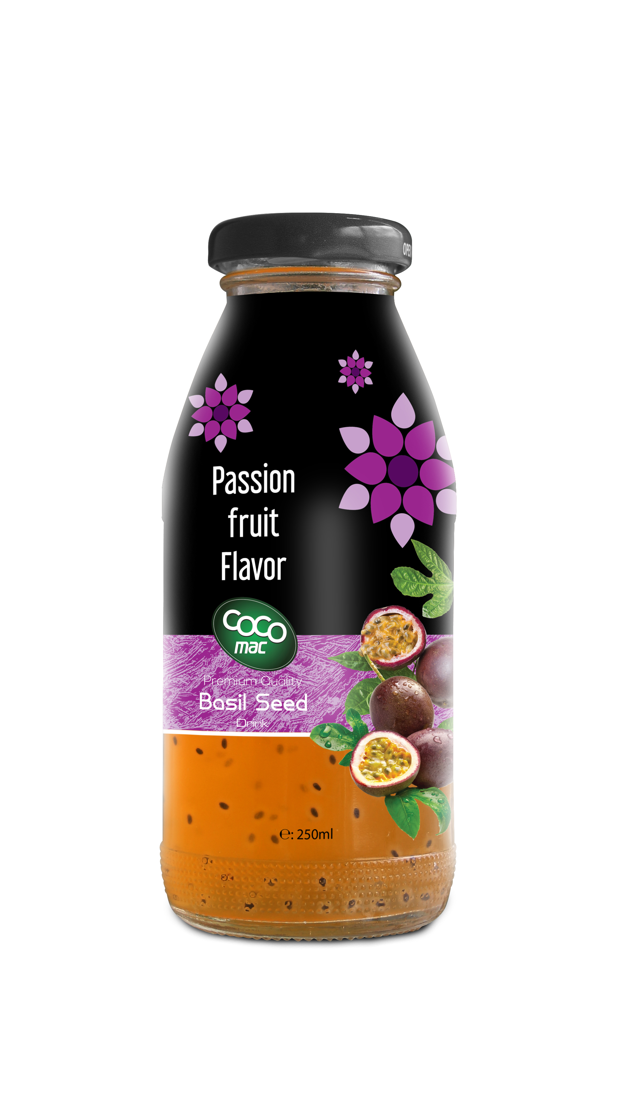 basil seed with passion flavor 250ml glass bottle TROBICO OEM